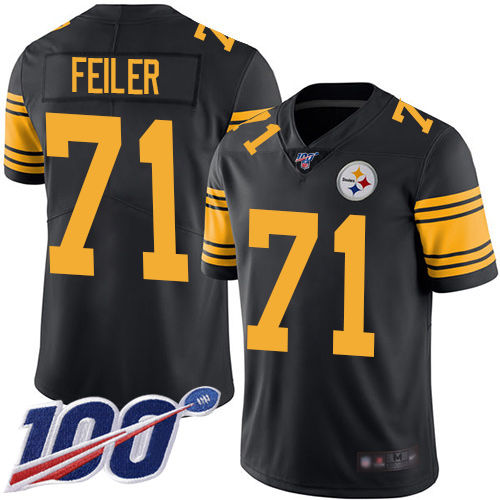 Men Pittsburgh Steelers Football #71 Limited Black Matt Feiler 100th Season Rush Vapor Untouchable Nike NFL Jersey